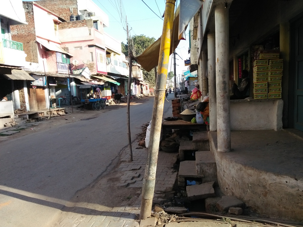 Streets with open drains along the fringe areas of Chunar