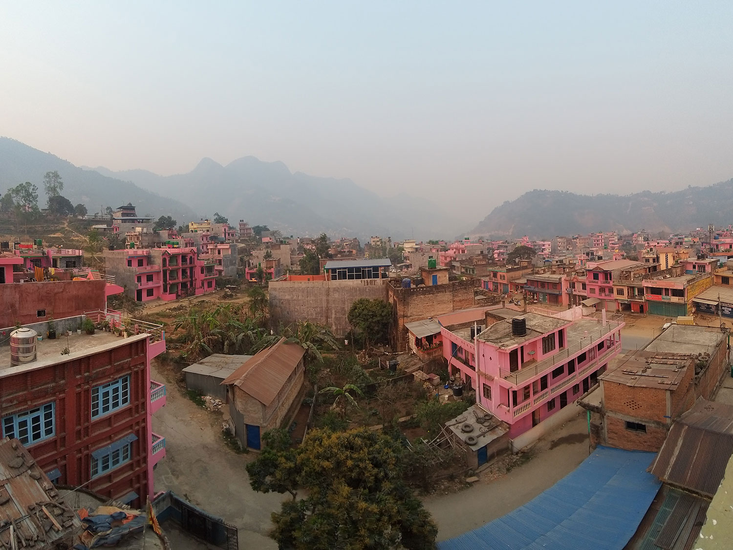 Pink buildings are a common sight in the bazaar area of the municipality.
